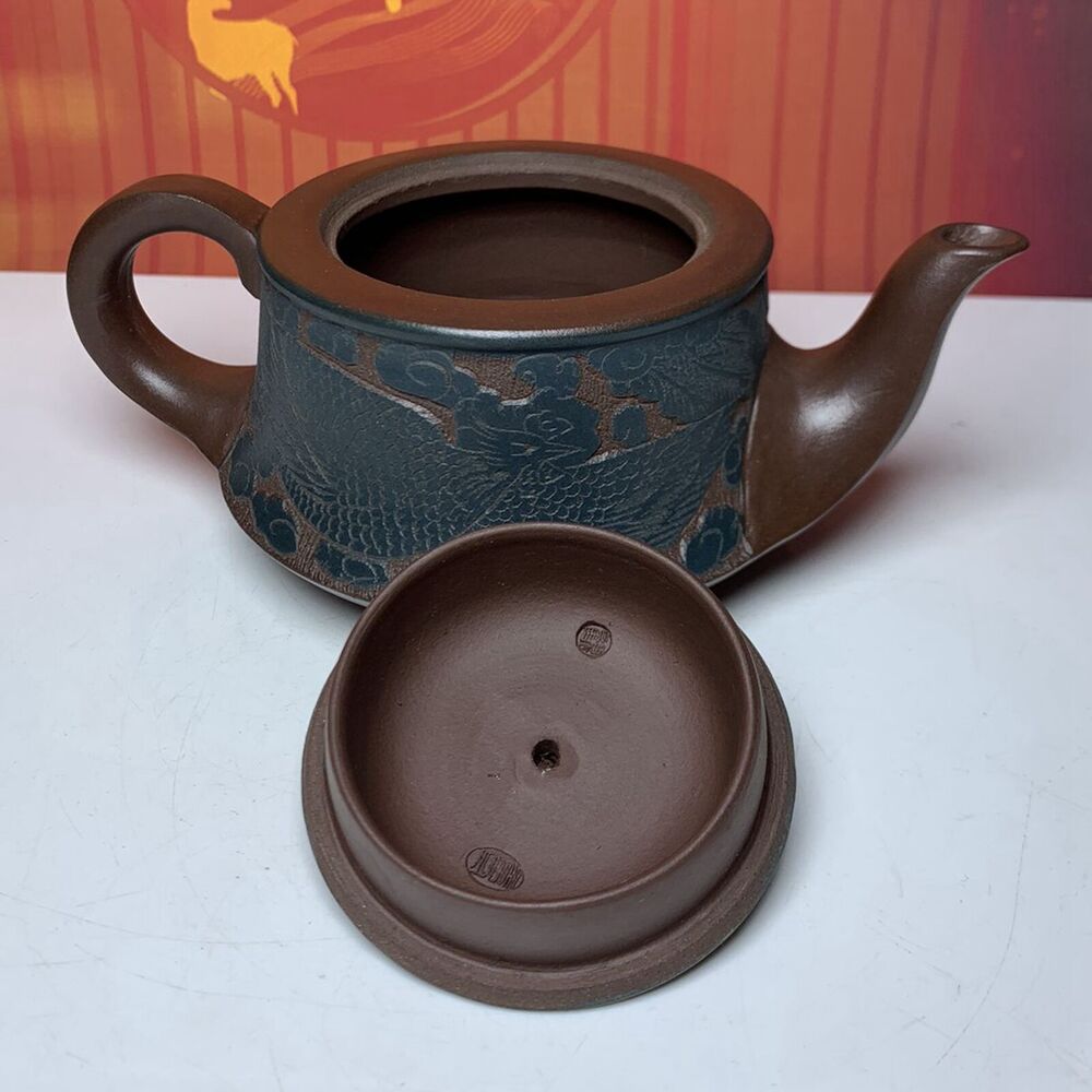 Vintage Chinese Yixing Purple Clay Teapot Zisha Ceremony Dragon Phoenix Teaware