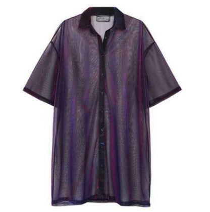 Lady Womens Holographic Laser Jacket Iridescent Transparent Shirts Tops Outwear