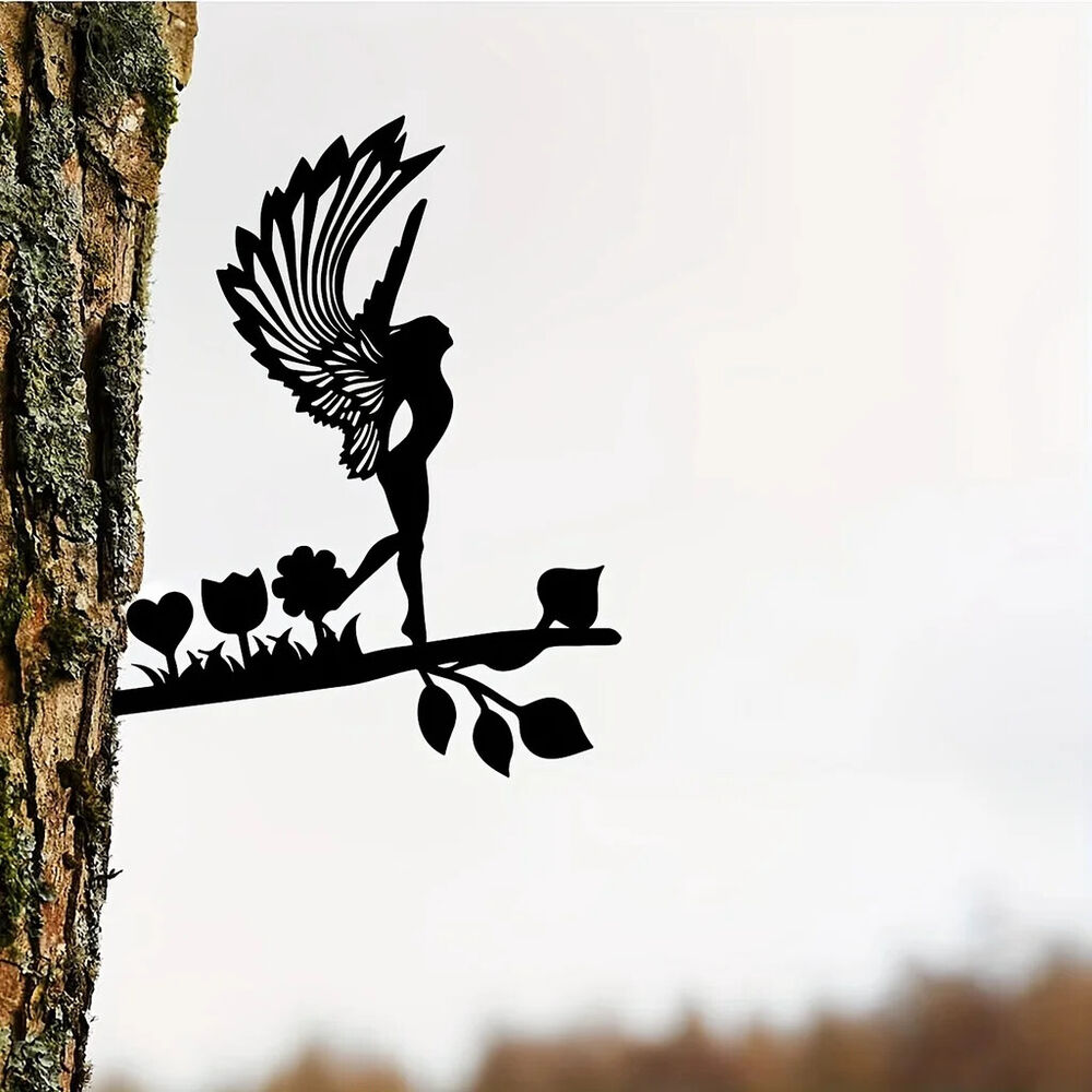 Elf On Branch Steel Silhouette Garden Yard Patio Outdoor Statue Stake