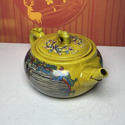Vintage China Yixing Purple Clay Teapot Zisha Ceremony Enamel Animal Tea Set Art
