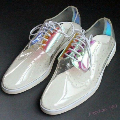 New Mens Breathable Casual Shoes Transparent Holes Hollow Out Lace Up Sandals