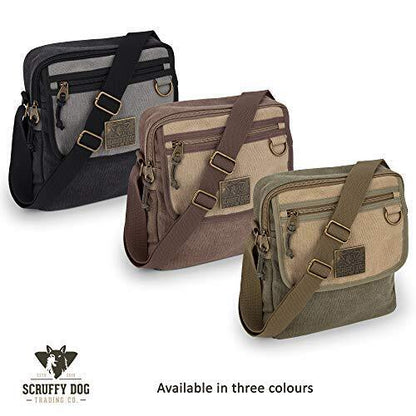 SCRUFFY DOG Canvas Messenger Bag with Adjustable small 11 inch, Black/Grey