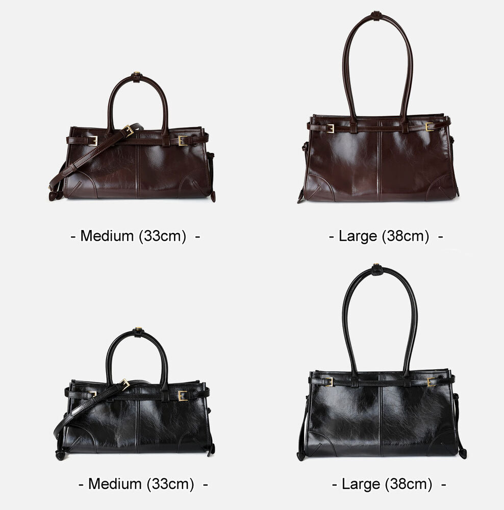 33/38cm Glossy Real Leather Satchel Shoulder Bag Purse Work Handbag Tote Fashion