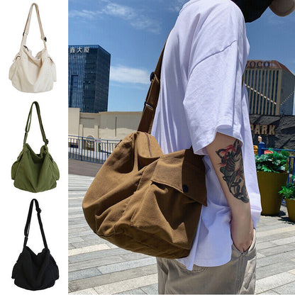 Large Capacity Canvas Shoulder Bag School Messenger Bag Shopper Travel Bag