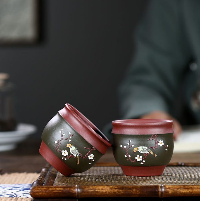 China Yixing purple clay pot tea cup pure manual Decal plum blossom cup househol