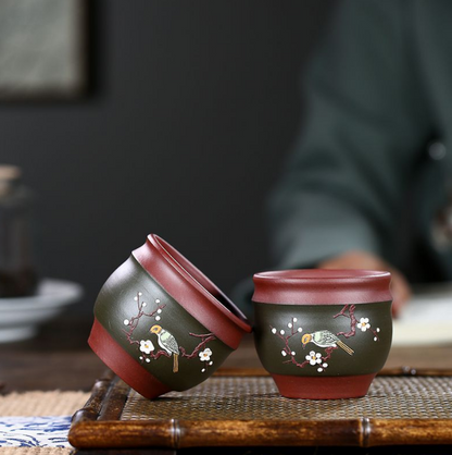 China Yixing purple clay pot tea cup pure manual Decal plum blossom cup househol