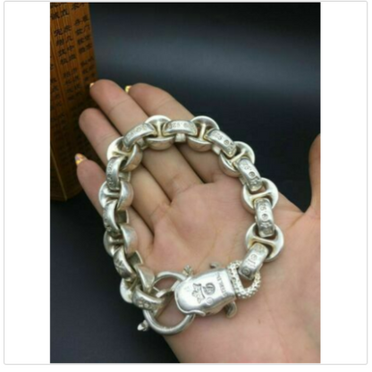 Asian chinese old miao silver hand cast dog statue bracelet jewel cool gift