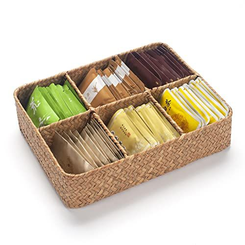 Tea Bag/Sugar Packet Holder, Coffee 10.2 x 7.9 x 2.6 inch, 6 Divided Basket