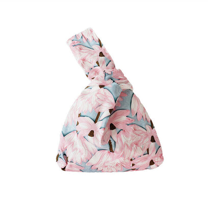 Japanese Flower Pattern Knotted Wrist Bag Phone Bag Canvas Tote Purse Key Pouch