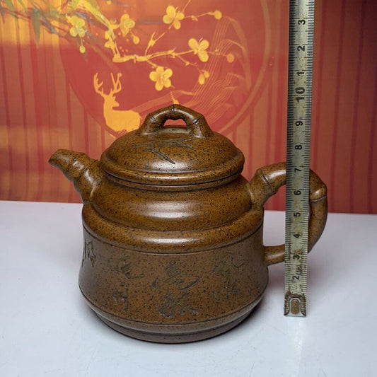 Vintage Chinese Yixing Purple Clay Teapot Zisha Ceremony Bamboo Teaware Collect