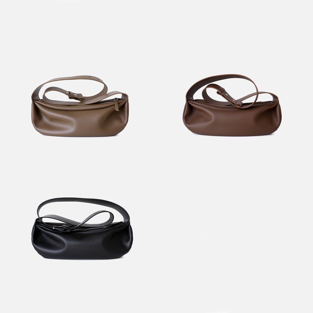 Wide Strap Real Leather Shoulder Bag Draped Pouch Crossbody Sling Bag Purse Hobo