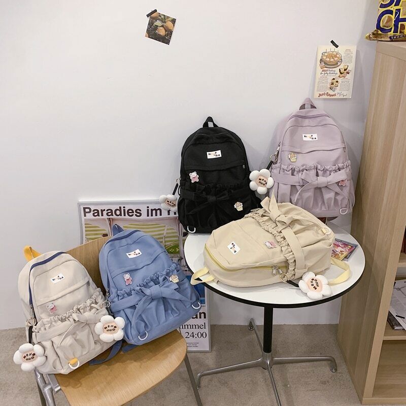 Women Backpack Open Pockets Bow School Bags Teenager Girls Travel Backpacks
