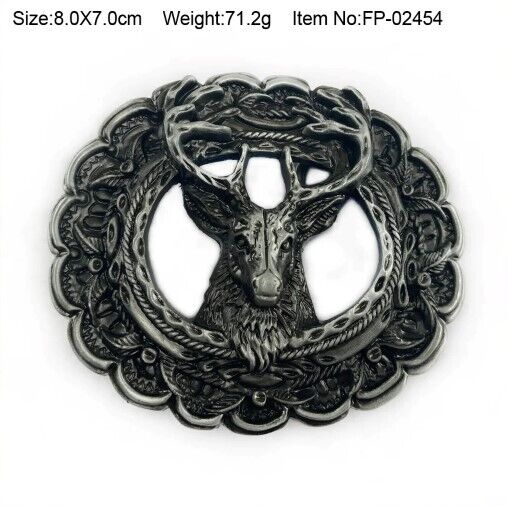 Belts Buckle Zinc Alloy 4cm Width Loop Deer Head DIY Western Jeans Pewter Finish
