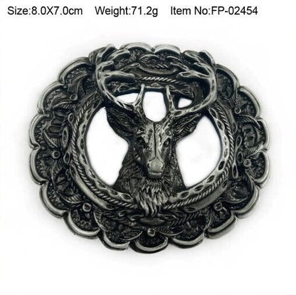 Belts Buckle Zinc Alloy 4cm Width Loop Deer Head DIY Western Jeans Pewter Finish