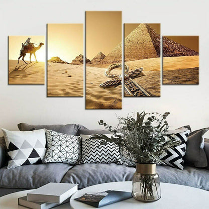 Egypt Pyramids Desert Camel 5 Piece canvas Wall Art Print Poster Home Decor