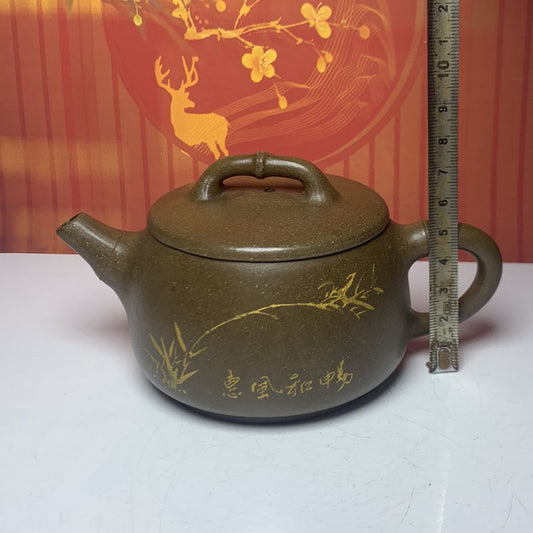 Vintage Chinese Yixing Purple Clay Teapot Zisha Ceremony Fashion Bamboo Teaware