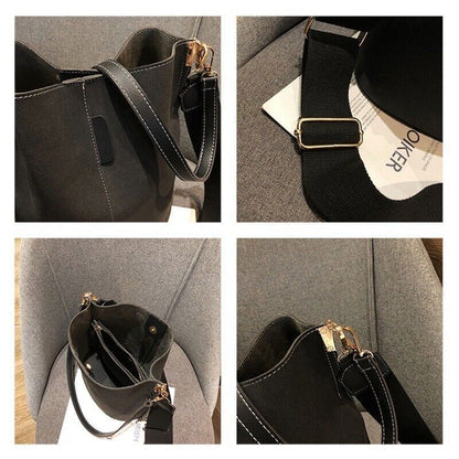 Ladies Bucket PU Shoulder Bag Single Shoulder Broadband Female Handbag