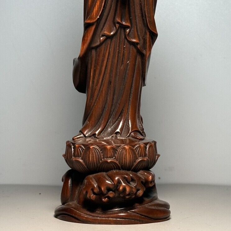 Vintage Chinese Wooden Carving Kwan Yin Statue Wood Sculpture Buddha Ornaments