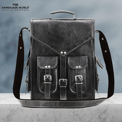 Handmade World Black Vintage Leather Backpack Laptop Messenger Bag Rucksack...