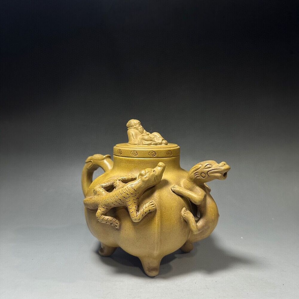 vintage chinese yixing purple clay teapot zisha ceremony carving Collectible art