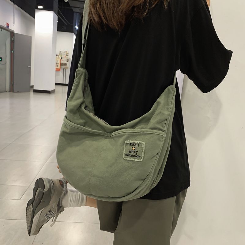 Canvas Textile Big Soft Slouchy Shoulder Bag Grunge Fabric Crossbody Bags Purse