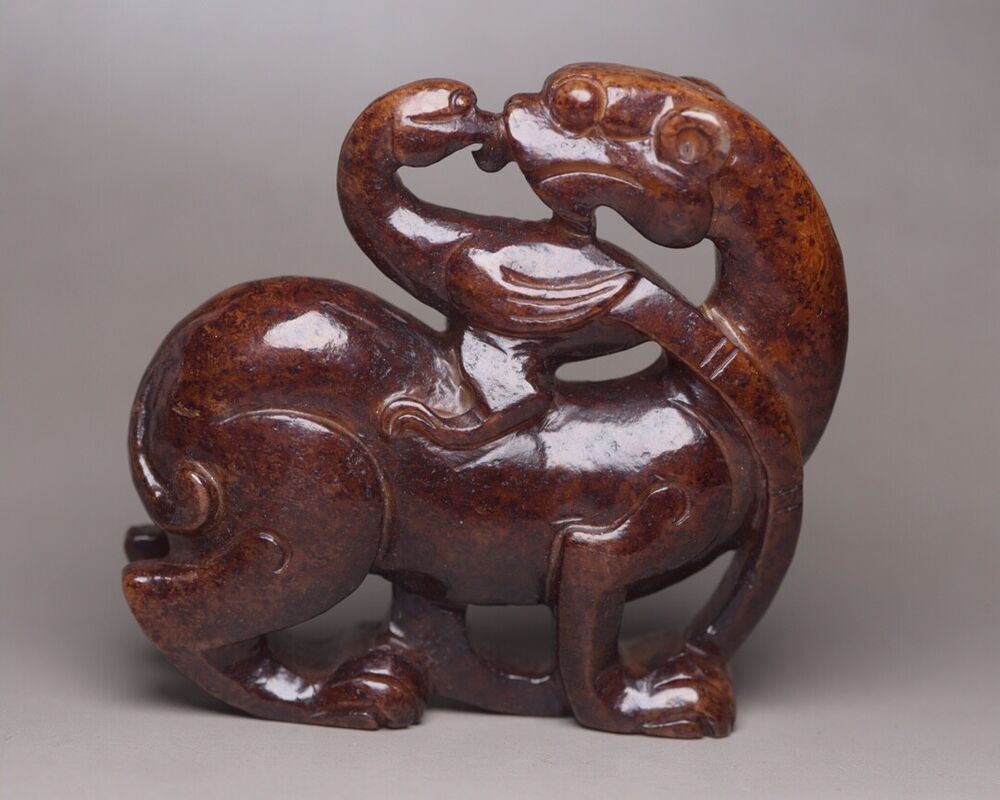 Chinese Natural Hetian Jade Hand Carving Beast Statue Unique Nice Figurines Art