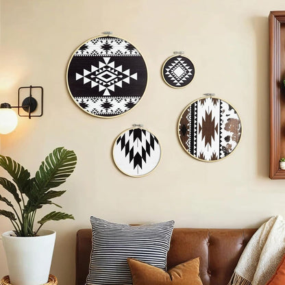 Wooden Wall Art Rustic Farmhouse Theme Round Home Decor Wall Mounted Set of 4