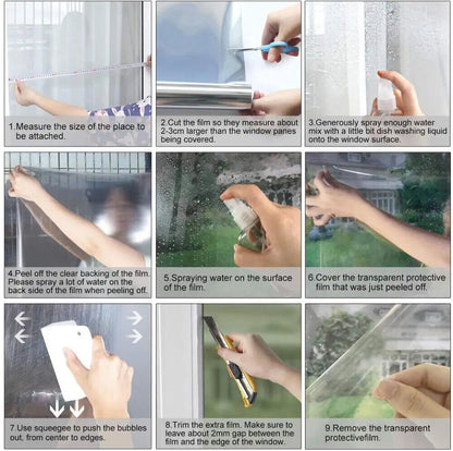Glass Window Film Reflective Silver Mirror Tint Self-Adhesive Decal 5 8 10 Meter
