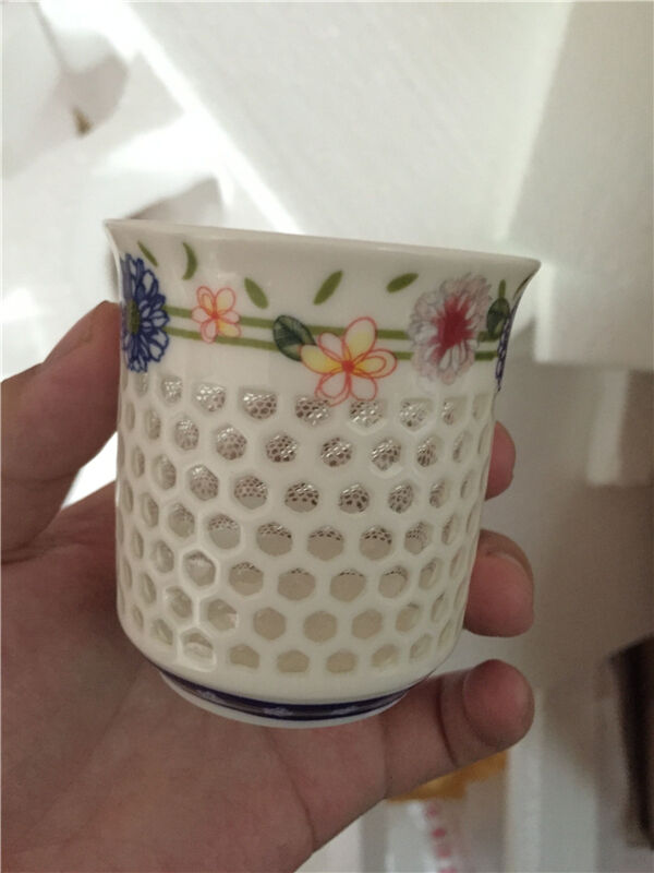 100ml Ceramic Tea Cup Blue White Cup For Coffee/tea Floral Hollow-out Design Cup