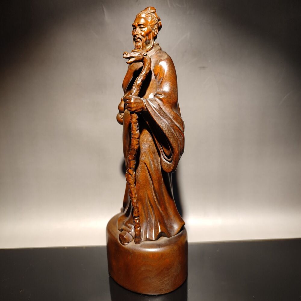 antique wooden carved figures Li Shizhen chinese boxwood wood statue vintage art