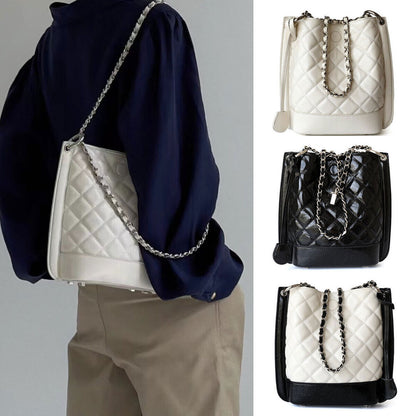 Small Quilted Real Leather Bucket Shoulder Bag Tote Purse Handbag Fashion Chains