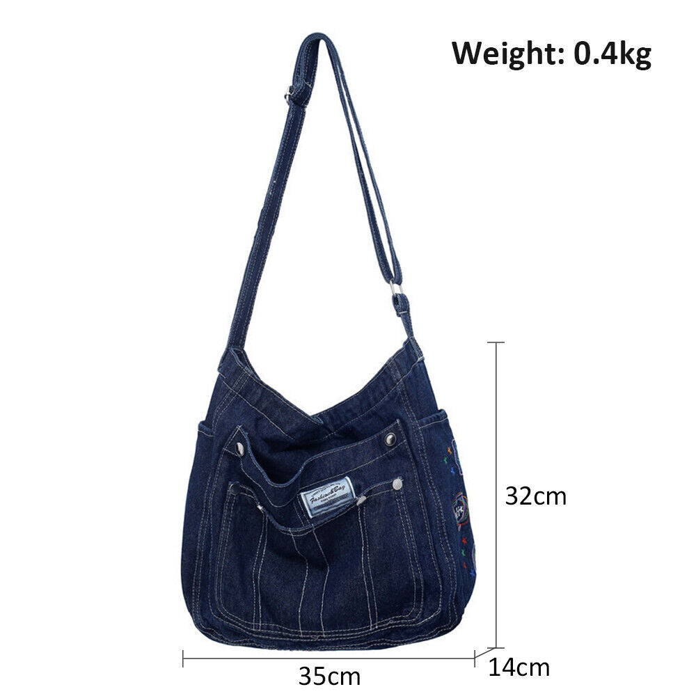 Women's Denim Adjustable Tote Bag Shoulder Crossbody Handbag Purse Jean Satchel