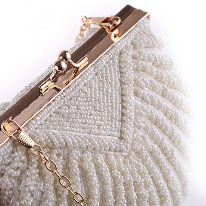 Women Wedding Handbag Evening Party Bags Clutches White Shell Beaded Clutch Bag