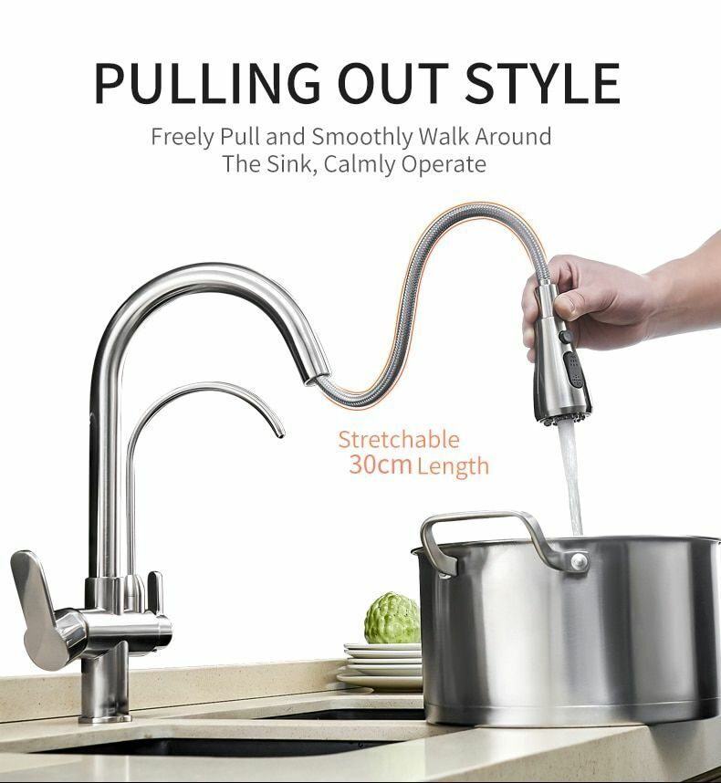 Kitchen Faucets Water Filter Taps Dual Handle Deck Mounted Three Ways Sink Mixer