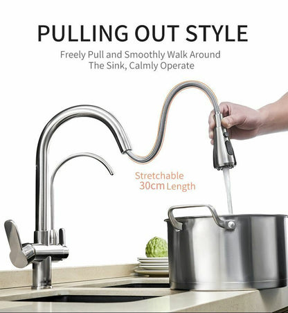 Kitchen Faucets Water Filter Taps Dual Handle Deck Mounted Three Ways Sink Mixer