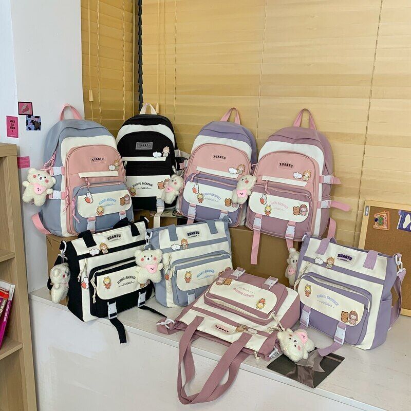 Girls Backpack Shoulder Bags Pockets School Bag Teenage Girls Kawaii Backpack