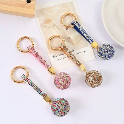 Rhinestone Ball Leather Strap Key Chain Pendant Charm Crystal Purse Bag Car Ring