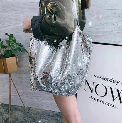 Women Shoulder Bag Large Capacity Sequin Diagonal Soft Handbag Polyester 22x26cm