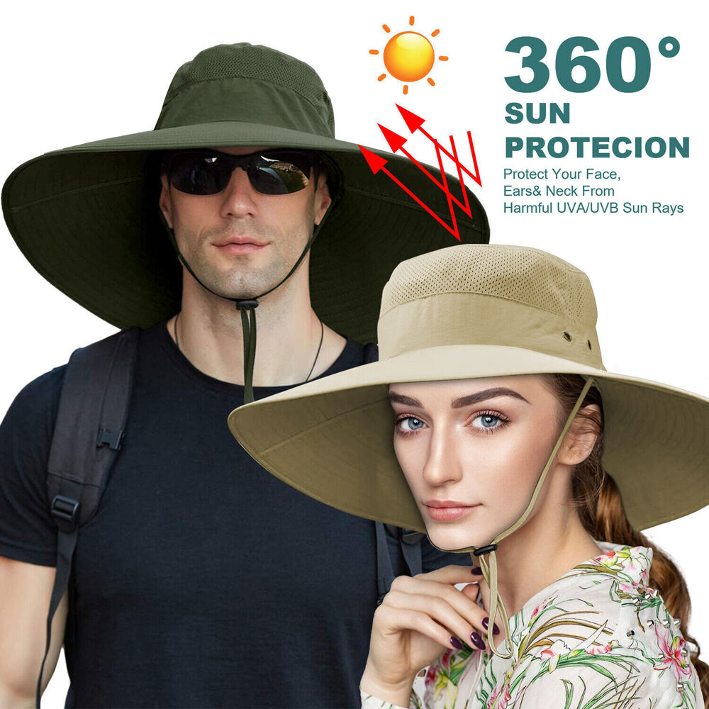 Wide Brim Sun Hat Men Women Breathable Bucket Cap Summer Fishing UV Protection