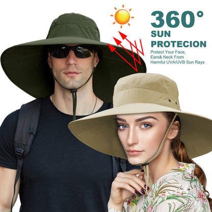 Wide Brim Sun Hat Men Women Breathable Bucket Cap Summer Fishing UV Protection