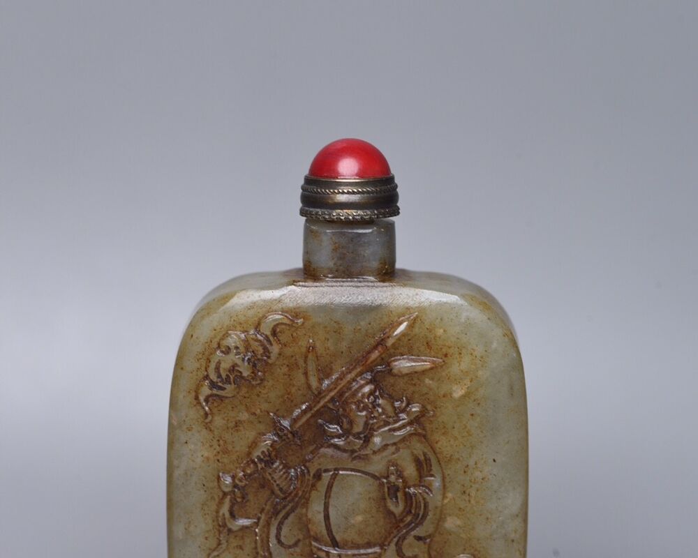 Chinese Natural Hetian Jade Hand Carved Figure Story Figurines Snuff Bottle Rare