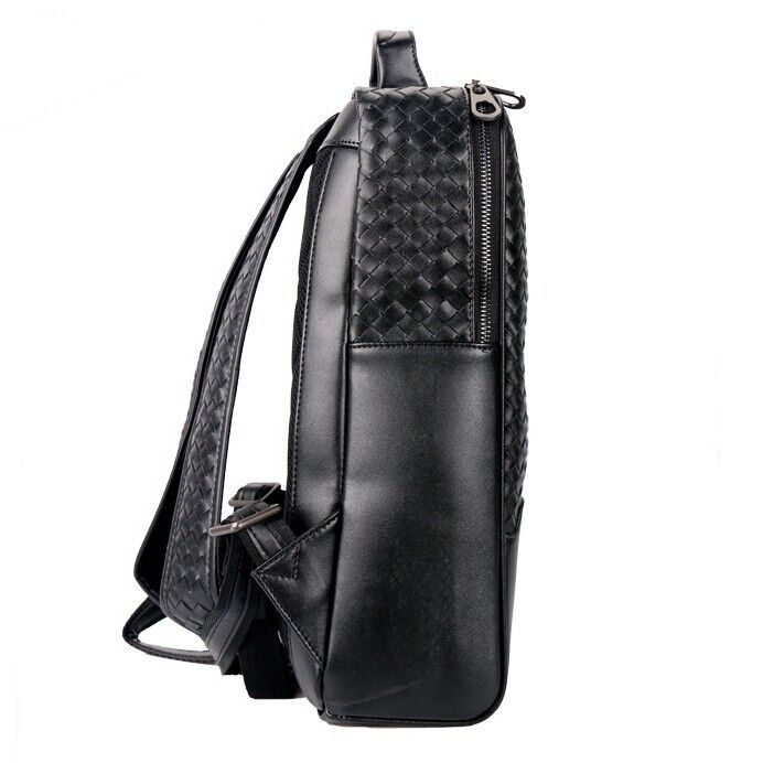 Top Cow Leathe Handmade Weaving Men's Backpack Black Travel Bag School Rucksack