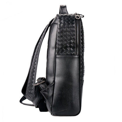 Top Cow Leathe Handmade Weaving Men's Backpack Black Travel Bag School Rucksack