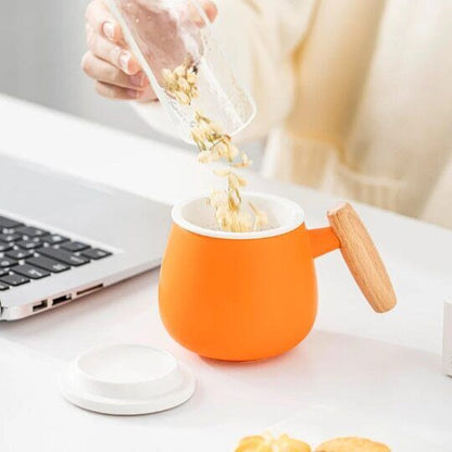 Cute Ceramic Cup with Lid | Fried Egg Lid Coffee Mug with infuser