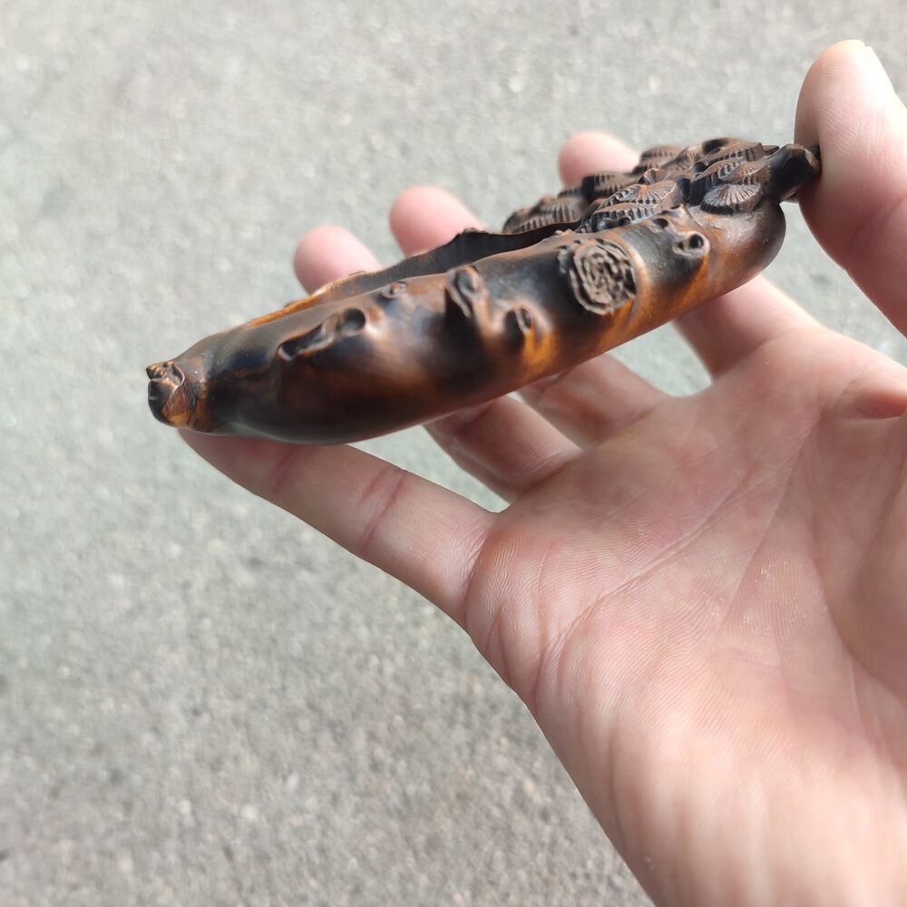 Wooden Carving Ornaments Statue Pine Lovely Woodwork Nature Scene Brush Washer