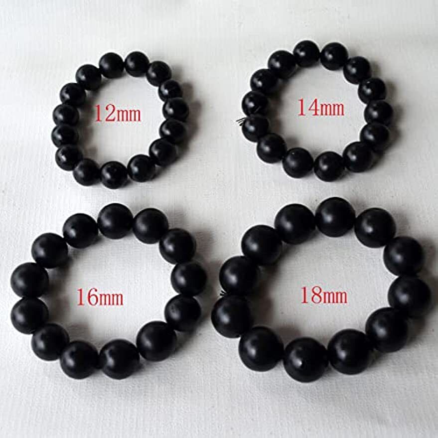 Bracelet Natural Bian Stone Black Beads Round Elastic Hand String for Men Women