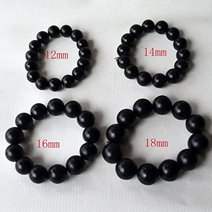 Bracelet Natural Bian Stone Black Beads Round Elastic Hand String for Men Women
