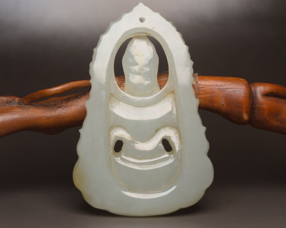 Chinese Top Natural Hetian Jade Carved Kwan Yin Statue Good Luck Pendant Jewelry