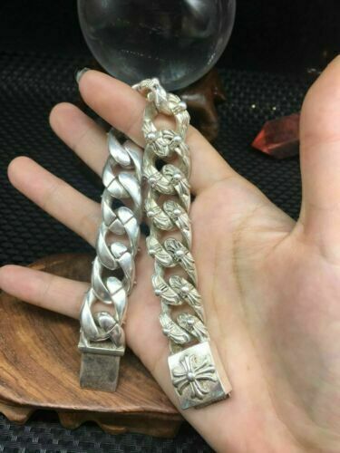 Asian old miao silver hand cast cool leo statue bracelet jewel gift