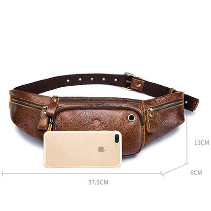 Men's Outdoor Genuine Leather Retro Waist Fanny Pack Crossbody Sling ShoulderBag